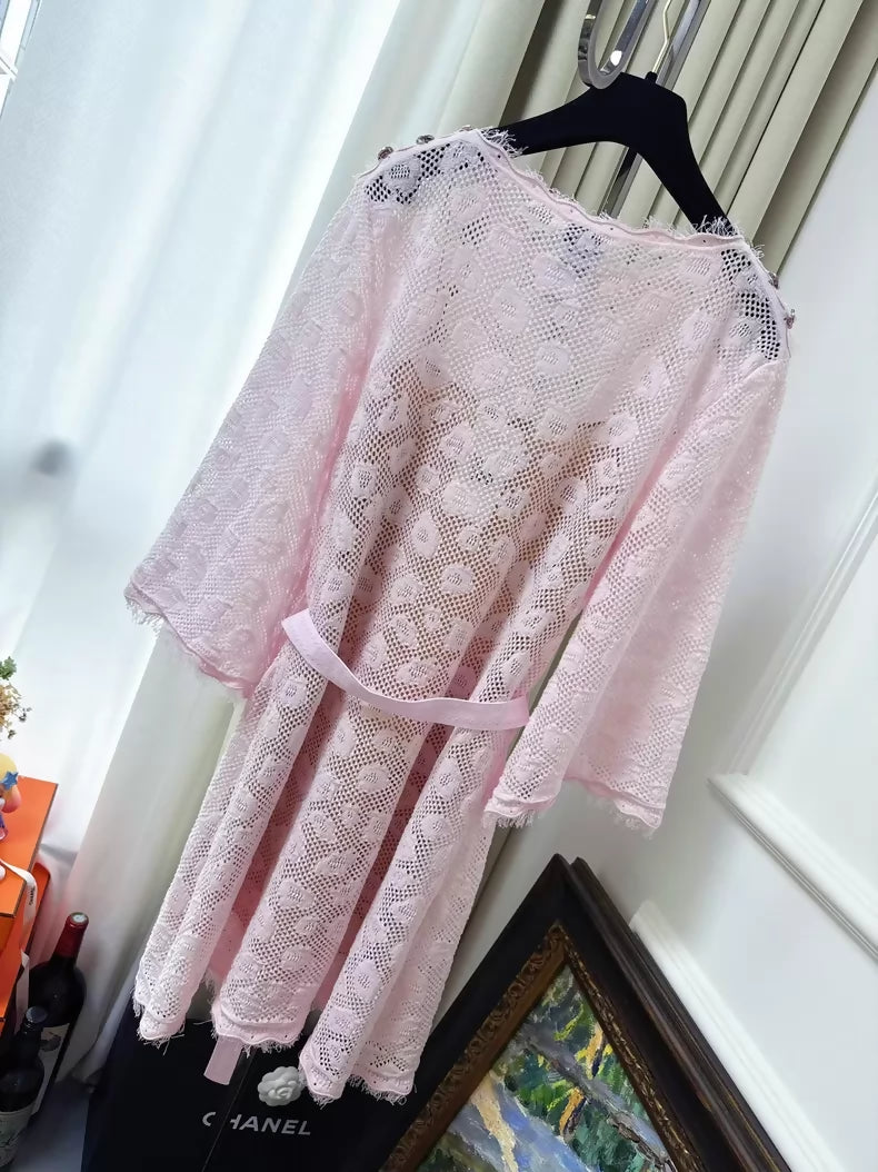 Chanel cherry blossom pink lace camellia dress