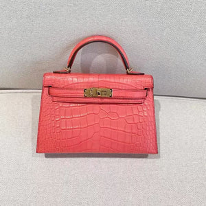 Hermes mini Kelly 20 A5 Bougainvillea matte alligator leather gold hardware