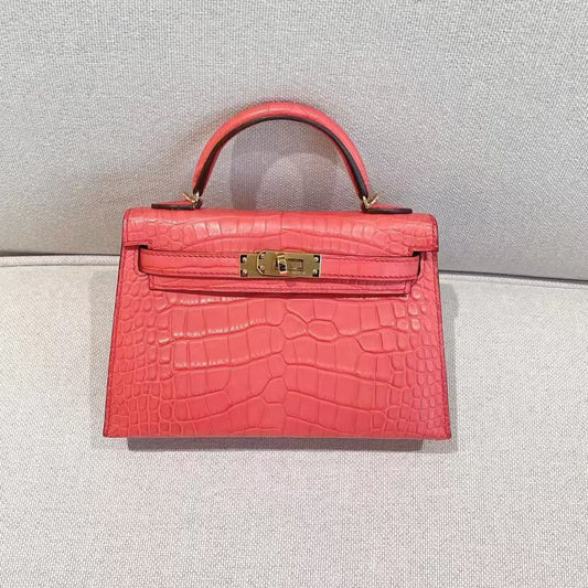 Hermes mini Kelly 20 A5 Bougainvillea matte alligator leather gold hardware