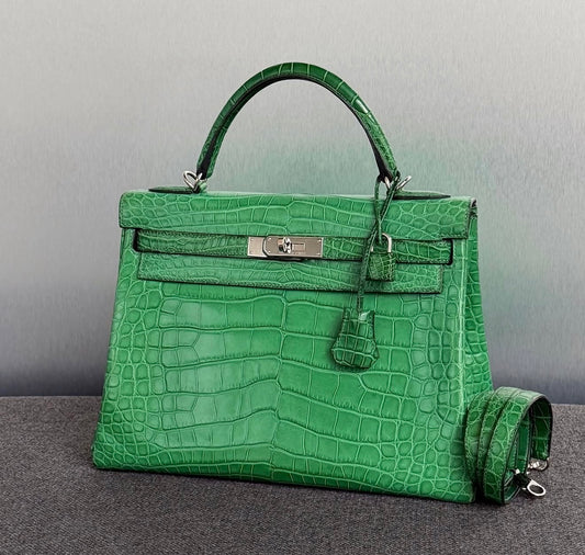 Hermès Kelly 32 Retourne Cactus Green Matte Alligator Palladium hardware