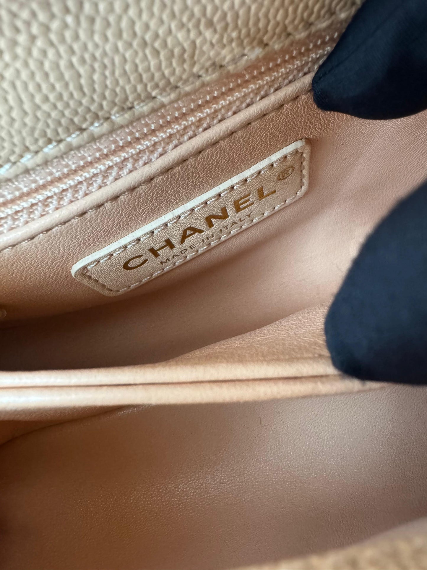 Chanel peach grained leather mini coco handle with light gold hardware