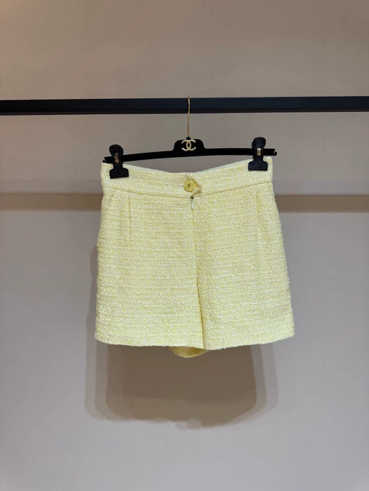 Chanel 19S yellow sequined tweed shorts