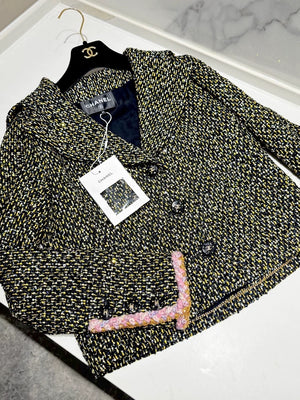 Chanel 24K green tweed gold sequined jacket,