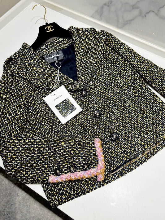 Chanel 24K green tweed gold sequined jacket,