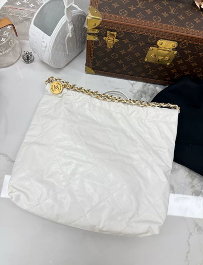 Chanel 22 Hobo Bag White Leather Gold Hardware