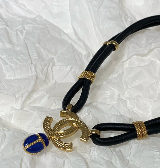 Chanel 19A Blue Beetle Double C Pendant Necklace