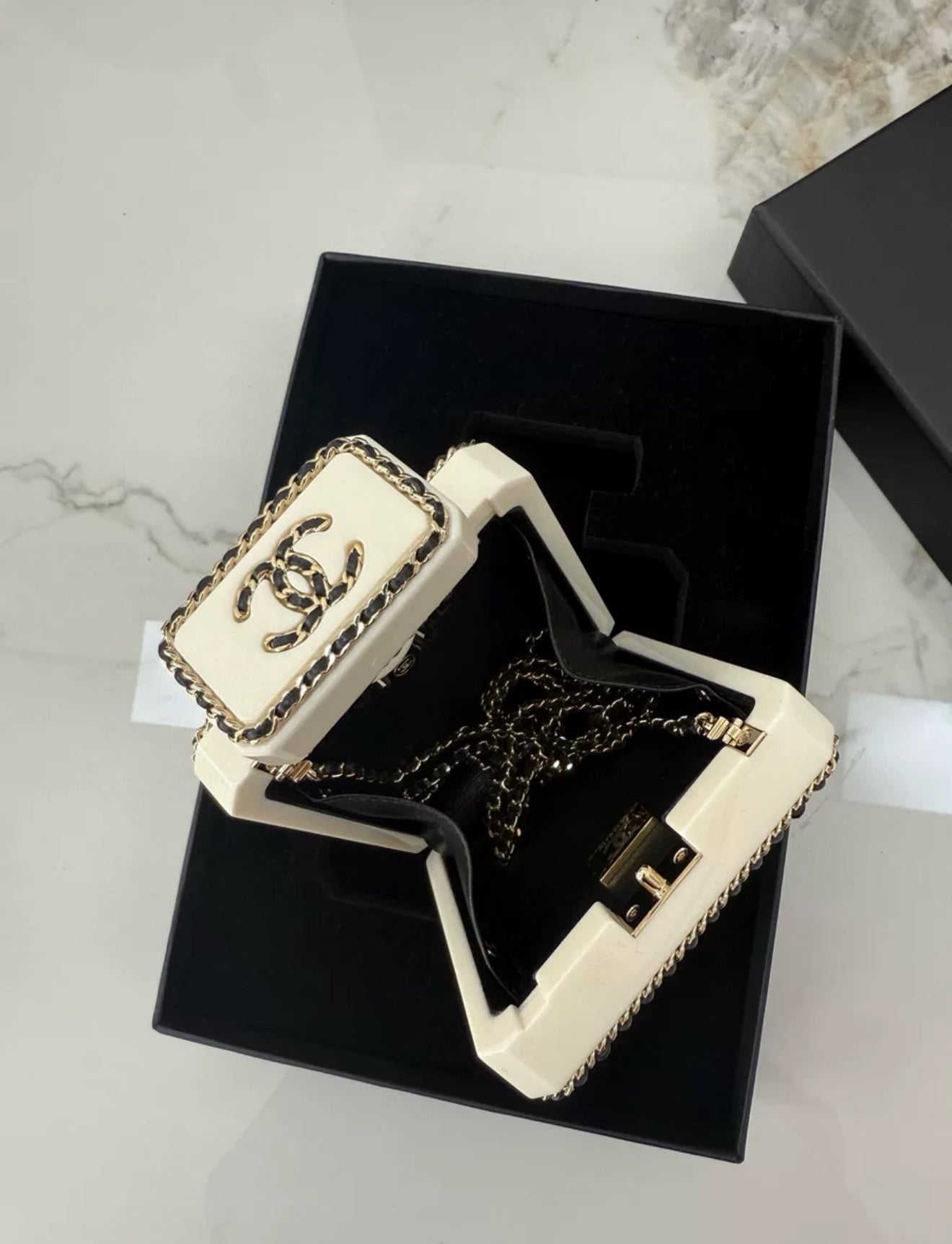 Chanel 22S limited edition White Quilted Leather Perfume Bottle Minaudiere Gold Hardware