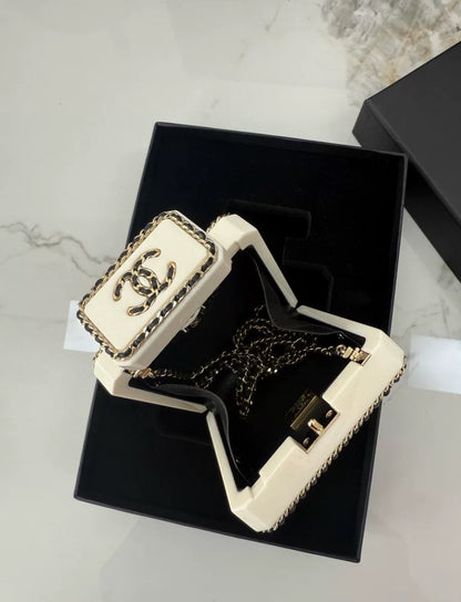 Chanel 22S limited edition White Quilted Leather Perfume Bottle Minaudiere Gold Hardware