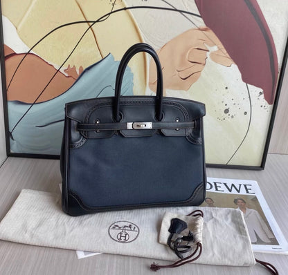 HERMÈS Birkin Ghillies 35 Noir Denim Denim Evercalf Brushed Palladium