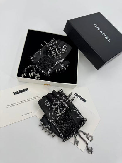 Rare* CHANEL 2013 Runway Spiked Fingerless Gloves - Karl signature gloves