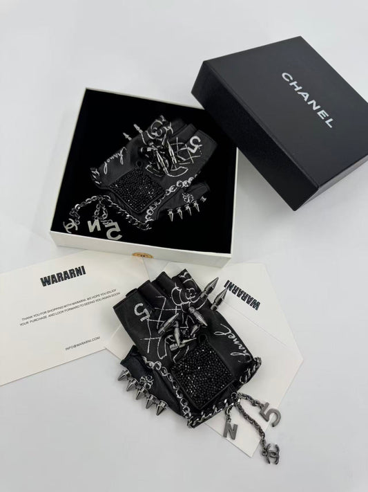 Rare* CHANEL 2013 Runway Spiked Fingerless Gloves - Karl signature gloves