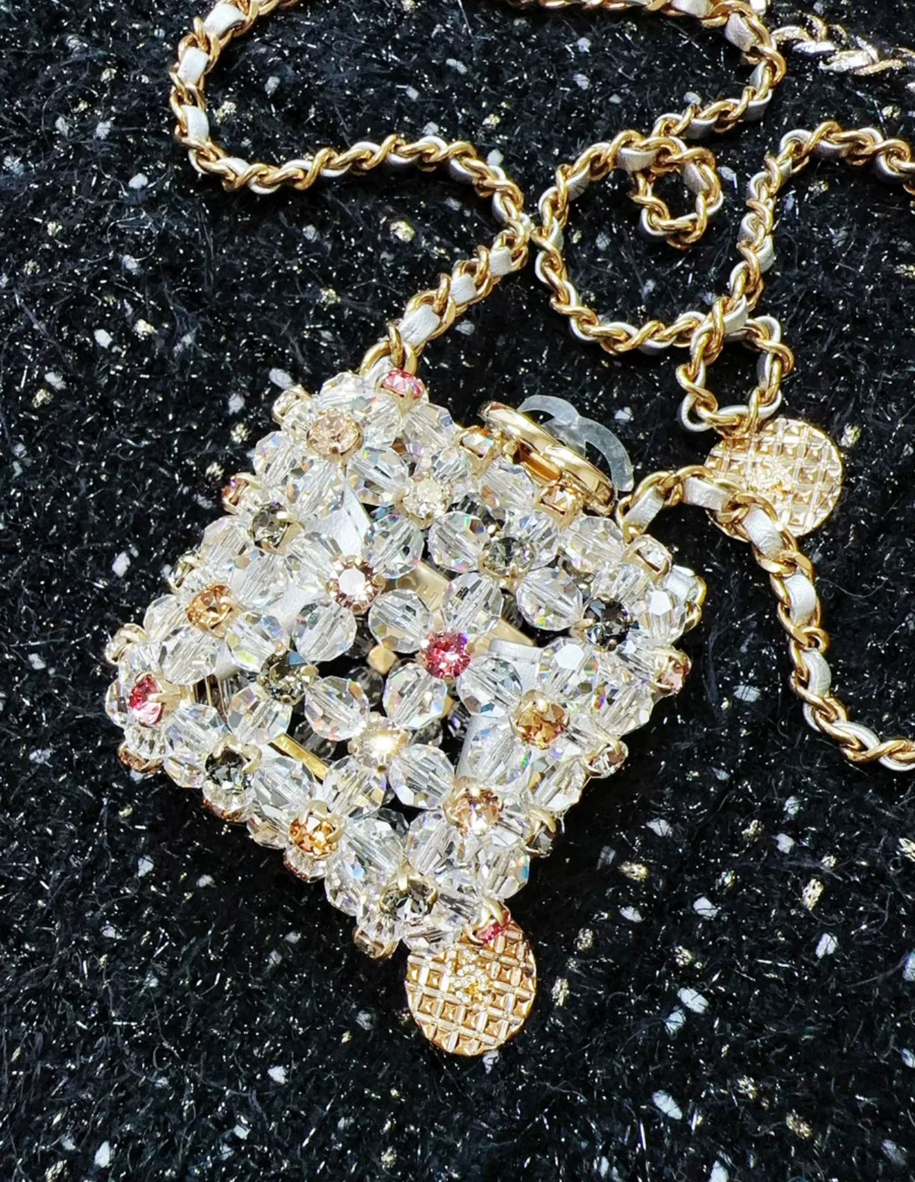 chanel 23C Rainbow Strass, Clear Crystal Embellished Micro Mini CC Evening Bag Gold Hardware