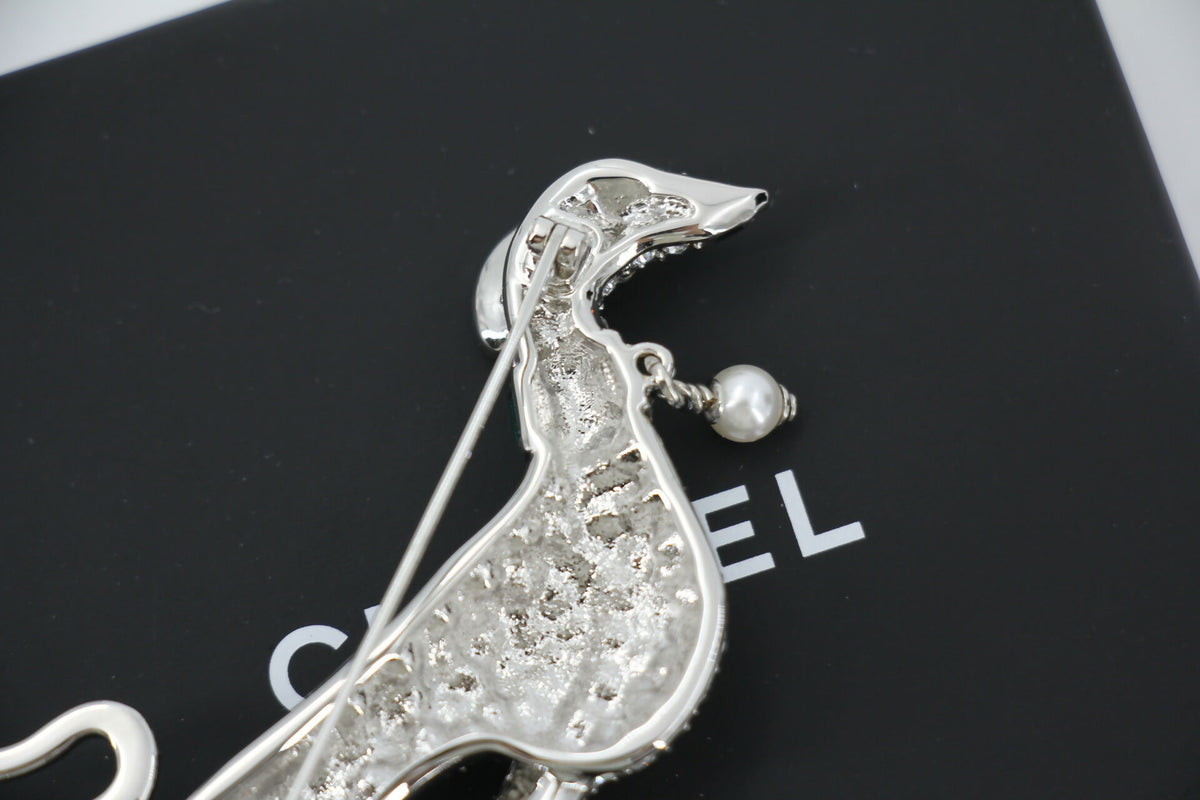 Chanel B26A Rhinestone Black Silver Green Dalmatian Brooch