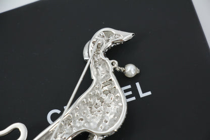 Chanel B26A Rhinestone Black Silver Green Dalmatian Brooch