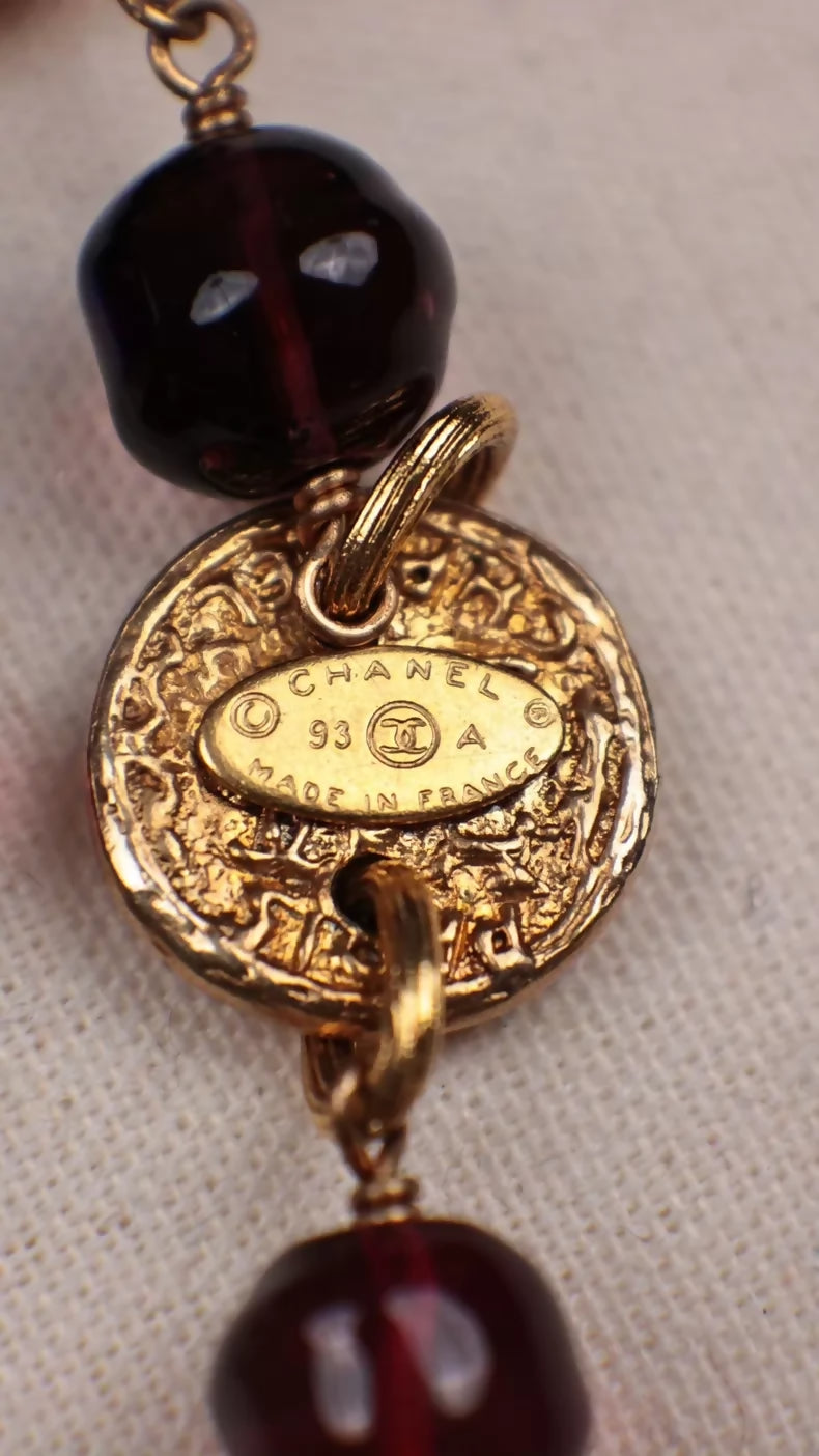 Chanel Colored Glass Gold Coin Necklace