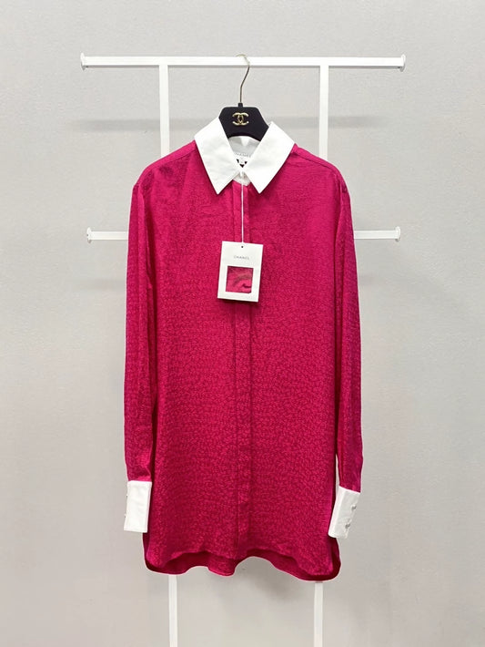 CHANEL 21K rose silk shirt dress