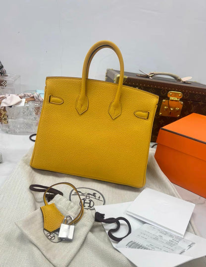 Hermes Birkin 25 Jaune Ambre Togo leather Palladium hardware B Stamp