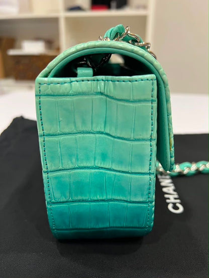 Mini Chanel green iridescent flap bag