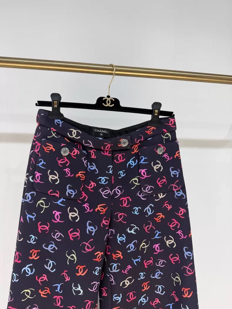 Chanel 24S Colorful CC print Wide-Leg Pants