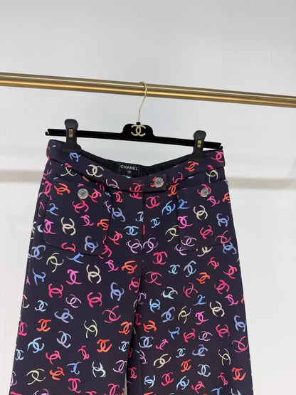 Chanel 24S Colorful CC print Wide-Leg Pants