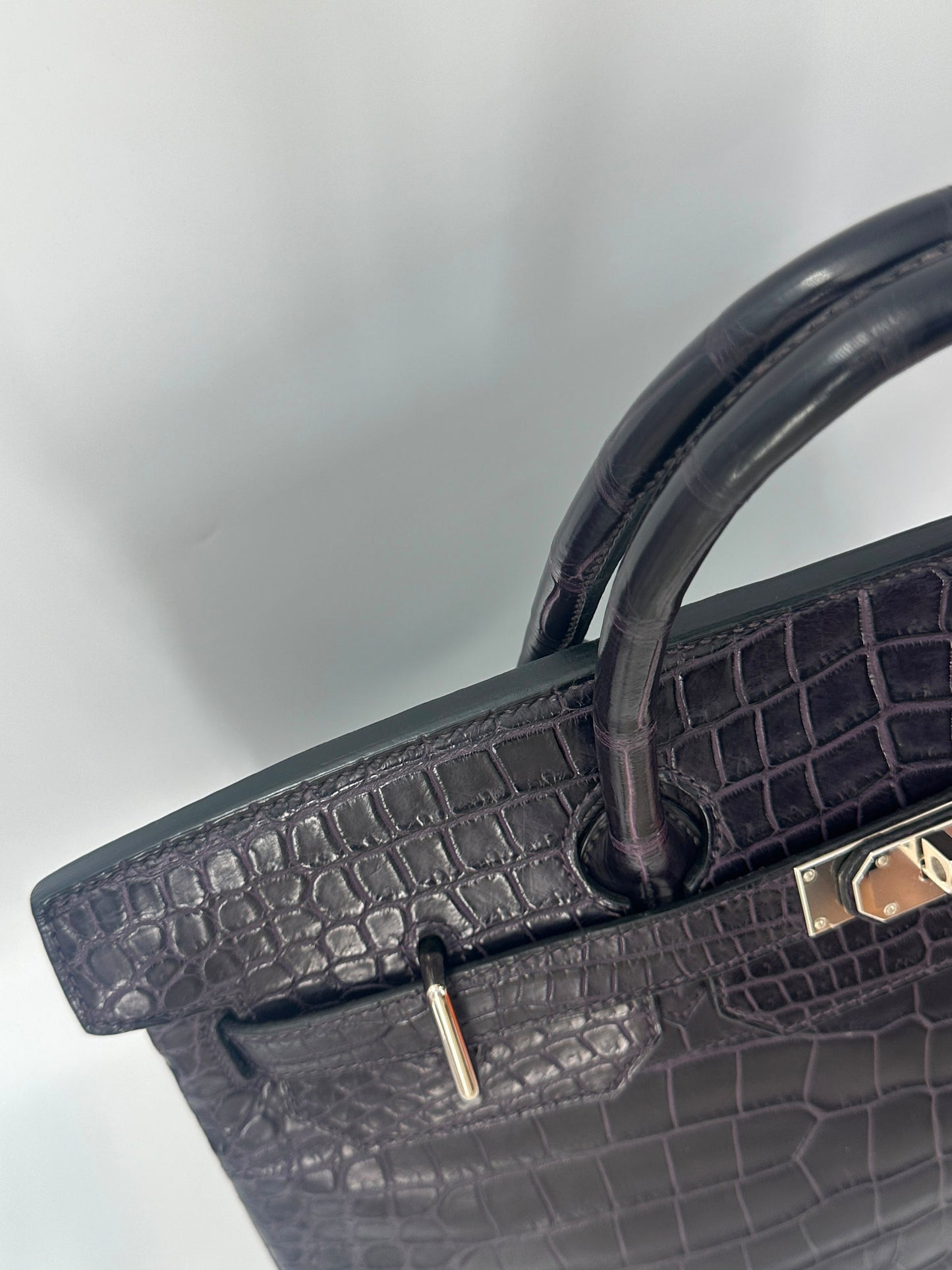 Hermes Birkin HAC 40 Matte Dark Purple Alligator Leather palladium hardware