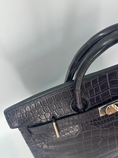 Hermes Birkin HAC 40 Matte Dark Purple Alligator Leather palladium hardware