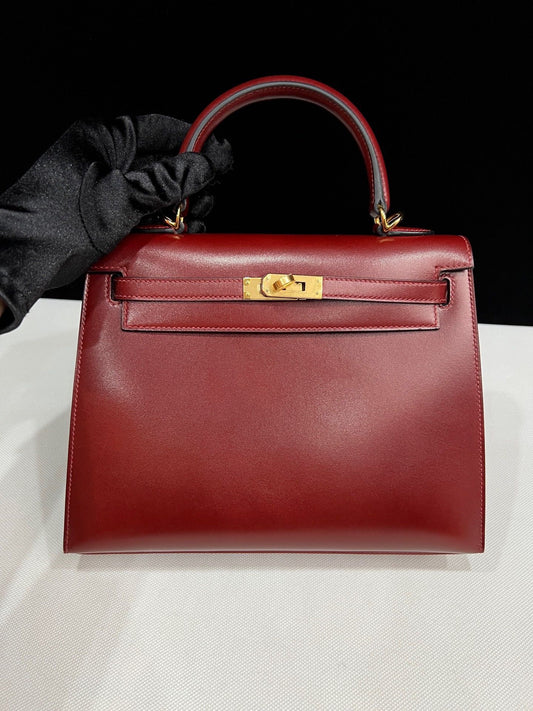 Hermes Kelly 25 red box leather Gold hardware