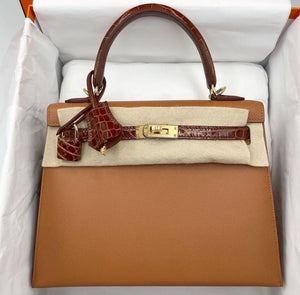 Hermes Kelly 25 Touch Gold Madame & Miel Shiny Alligator Gold hardware