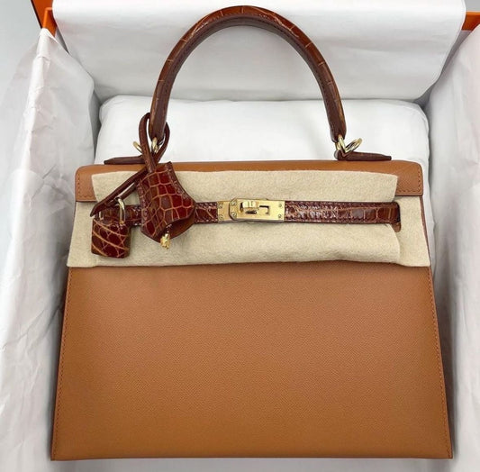 Hermes Kelly 25 Touch Gold Madame & Miel Shiny Alligator Gold hardware