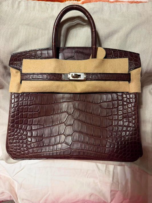 Rare Hermes Birkin 25 Havane Matte Alligator Leather Palladium Hardware