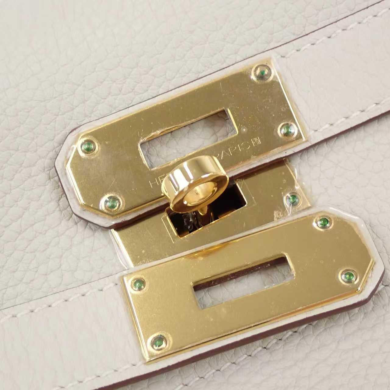 Pre-owned Hermès Fringe Shoulder Kelly 42 JPG Craie Leather Gold Hardware