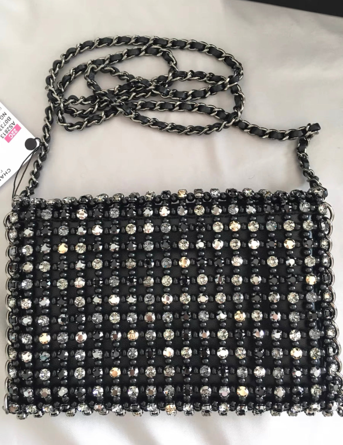 Chanel 21 Black Strass Pearl Mini Evening Bag