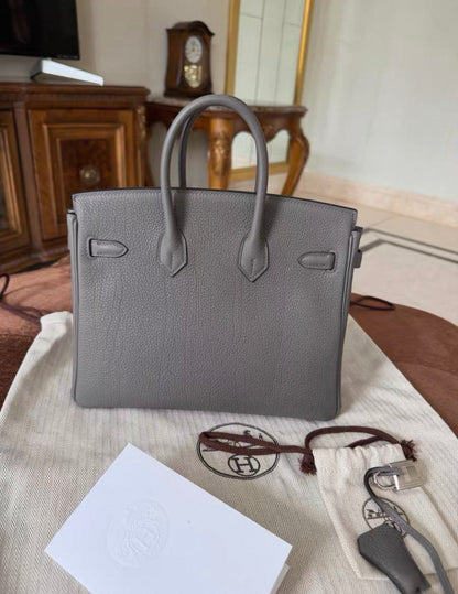 Hermes Birkin 25 Gris Meyer Togo Leather Palladium hardware
