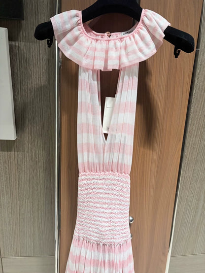 Chanel 24S Pink white Striped Dress