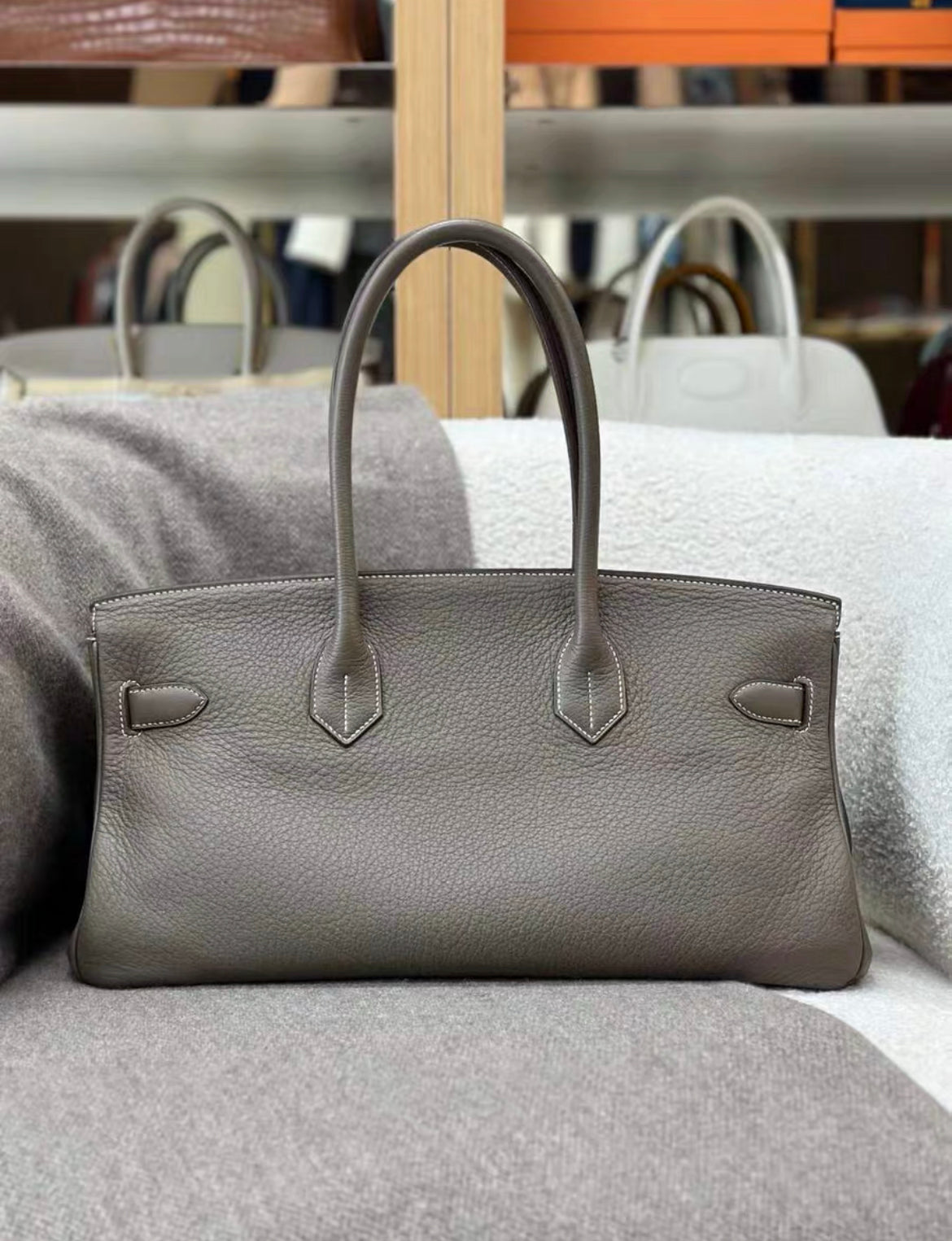 HERMES shoulder Birkin Etoupe palladium hardware