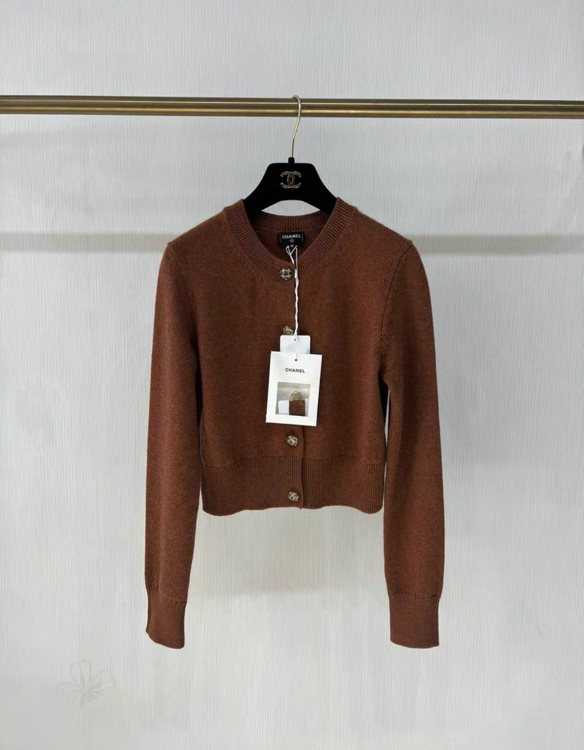 Chanel 24A cashmere cardigan Brown Color with rhinestone button
