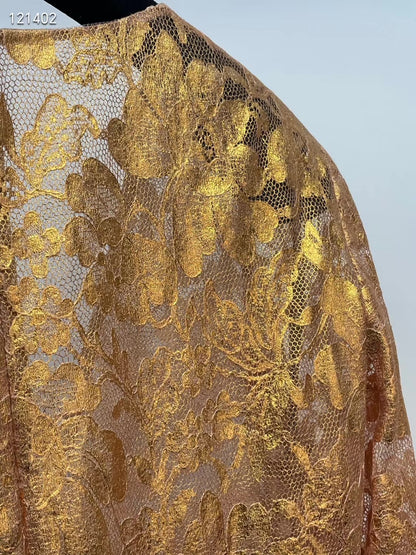 Chanel 24C Gold Lace V-Neck Dress