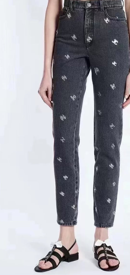 Chanel 21K Black Denim silver CC logo