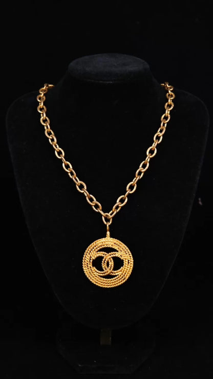 Chanel 1992 Gold Double C Round Pendant Necklace