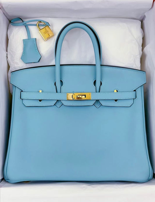 Hermes Birkin 25 blue atoll swift gold hardware