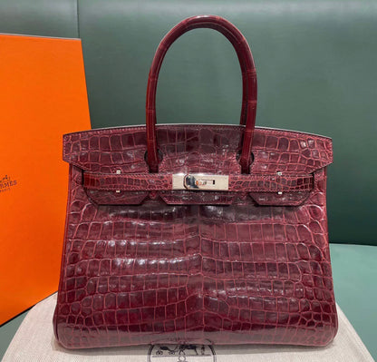 HERMÈS BIRKIN 30 BORDEAUX POROSUS CROCODILE PALLADIUM HARDWARE