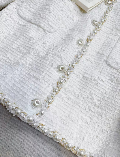Chanel 25P white tweed pearl jacket