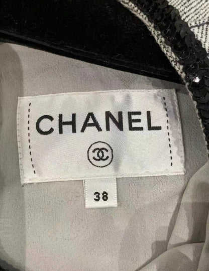 CHANEL 22S RUNWAY CC DENIM DRESS GREY, SIZE 38