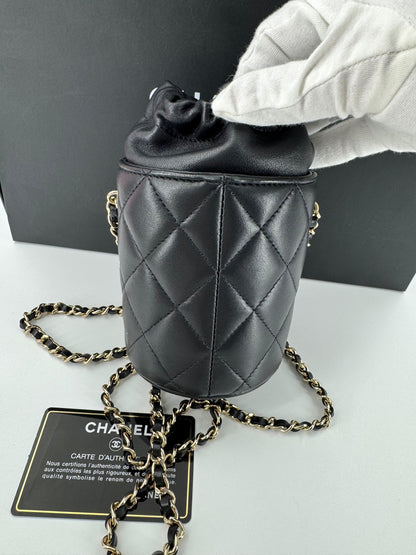 Chanel Black leather mini bucket bag silver hardware