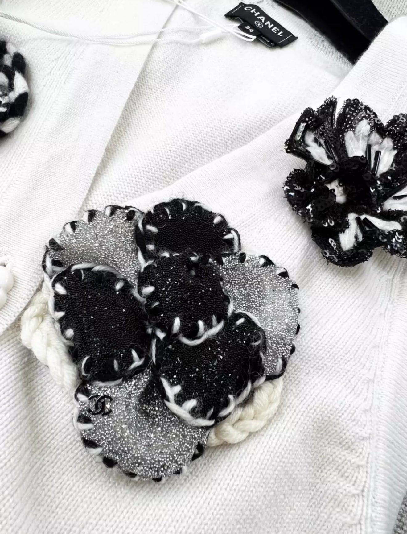 Chanel 23k white camellia cashmere vest
