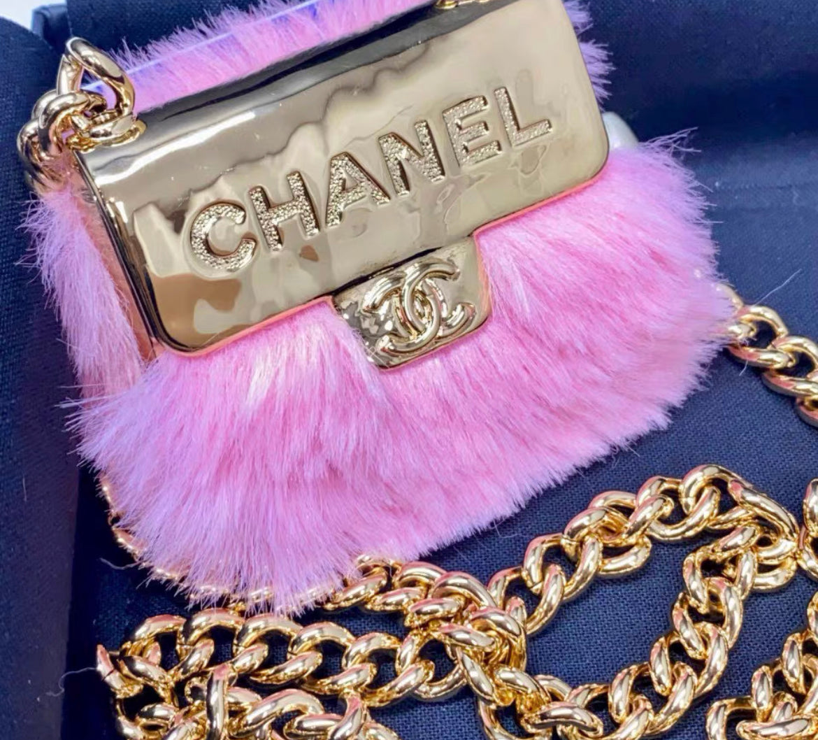 Chanel 24C Pink Furry Mini Bag necklace gold chain – Wararni.com
