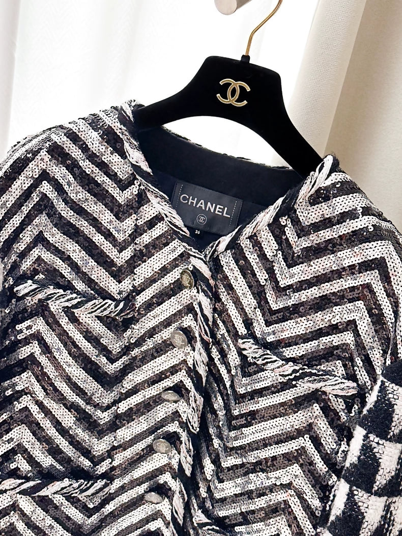 Chanel 21k Black and White Sequin jacket