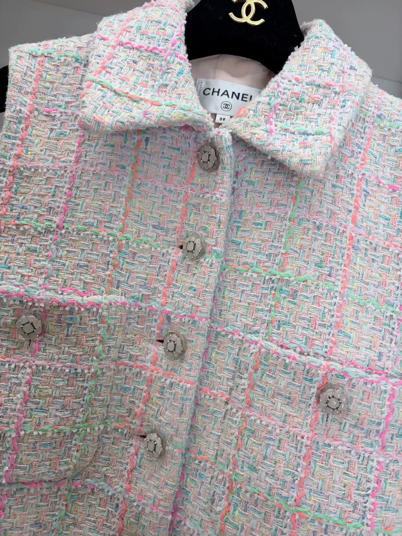 Chanel 24C pink multicolour tweed Vest
