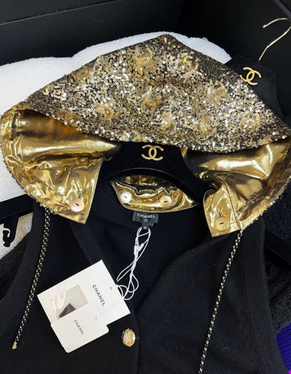 Chanel 24C Black & Gold Cashmere Cardigan