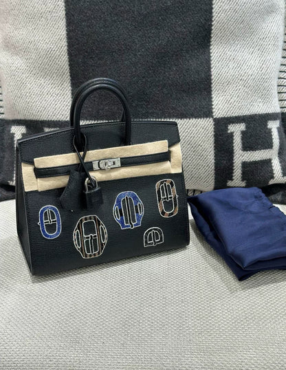 Hermes Birkin 20 Sellier Bouclerie Moderne Black Chèvre Palladium Hardware